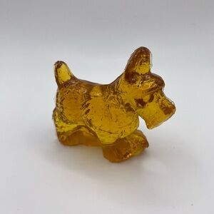 Vintage 1970s Kanawha Handcrafted Amber Glass Scottie Dog Figurine Paperweight